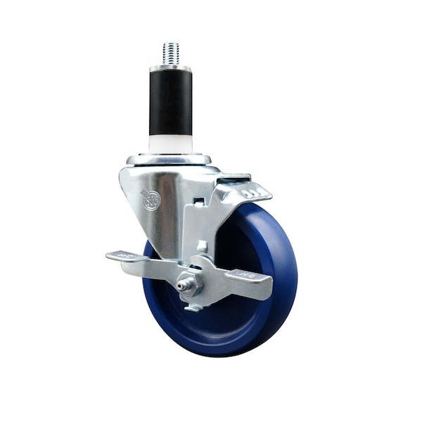 4'' Solid Poly Swivel 1-3/8'' Expanding Stem Caster with Brake